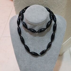 Vintage Women's Long Black Large Beaded Necklace.